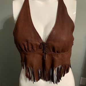 Leather fringe halter